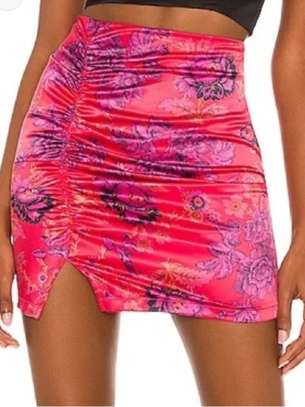 NWT Free People mini skirt satin ruched pink floral print